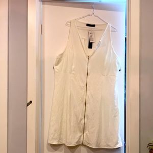 Racer-back white zippered dress